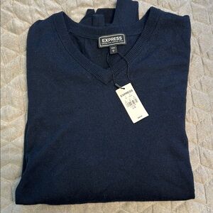 Express Men's Navy V-Neck Merino Wool Sweater, Large NWT